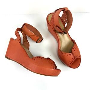 Sixty Seven Womens Orange Leather Ankle Strap Platform Wedge Sandals 37 US 6.5-7